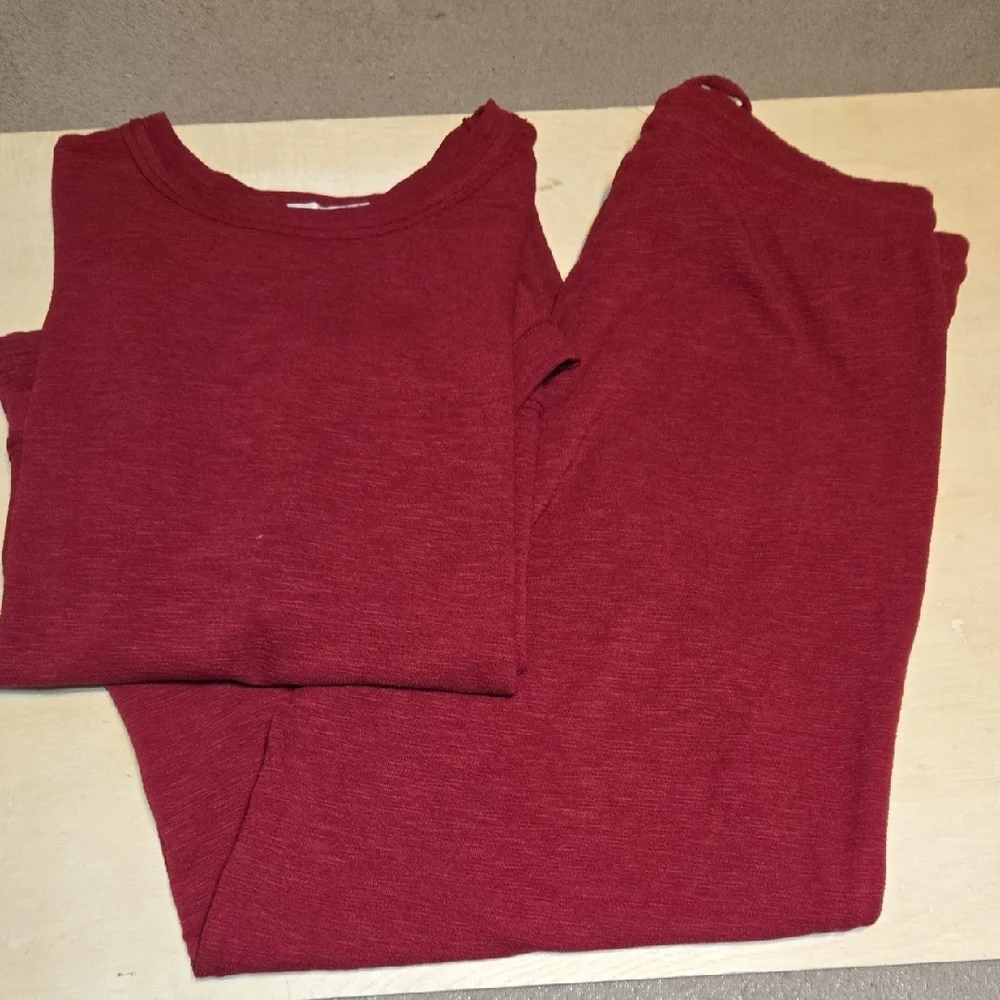 Z106 NWT Zenana Plus Slub Short Sleeve Tee and Lounge Pant Set Cabernet 1X 2X 3X - Picture 2 of 10